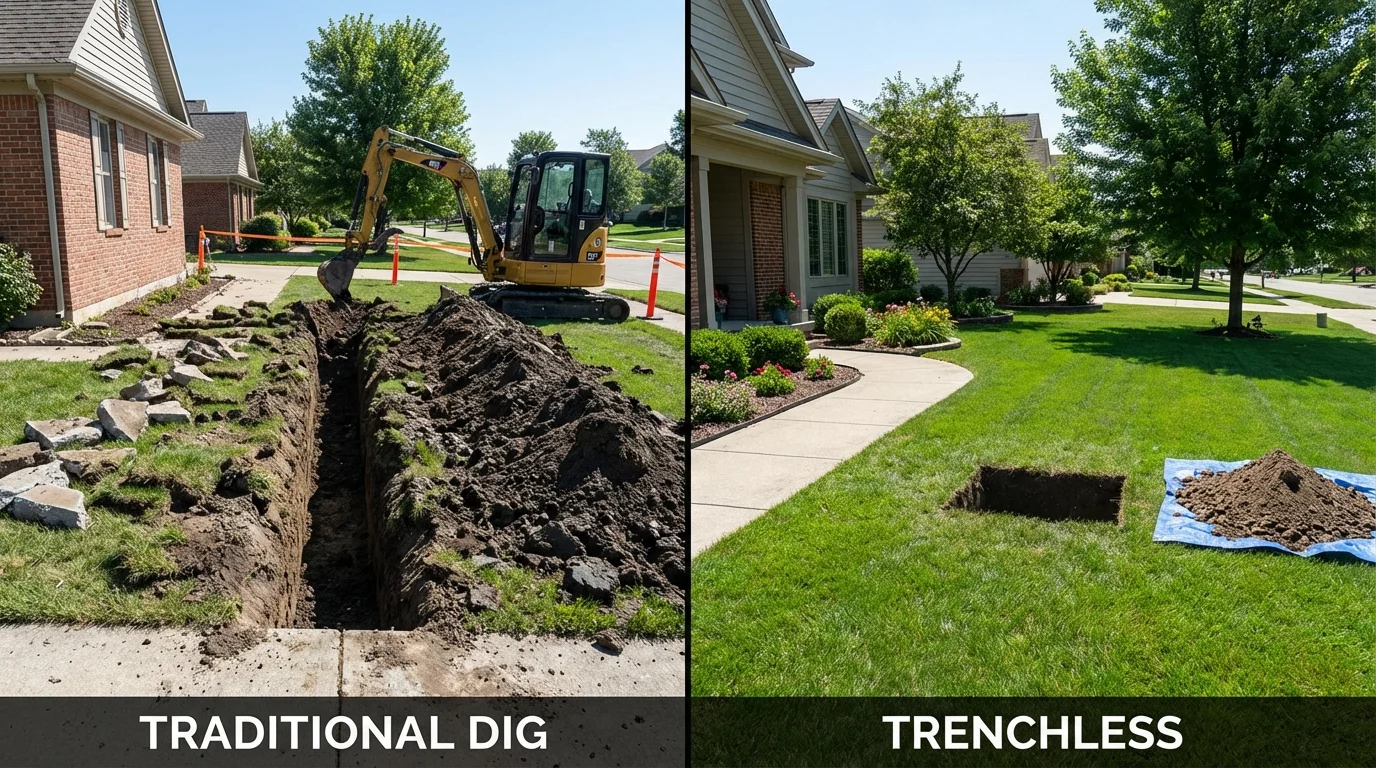 Trenchless sewer repair with minimal yard damage versus traditional excavation in River Rouge, MI
